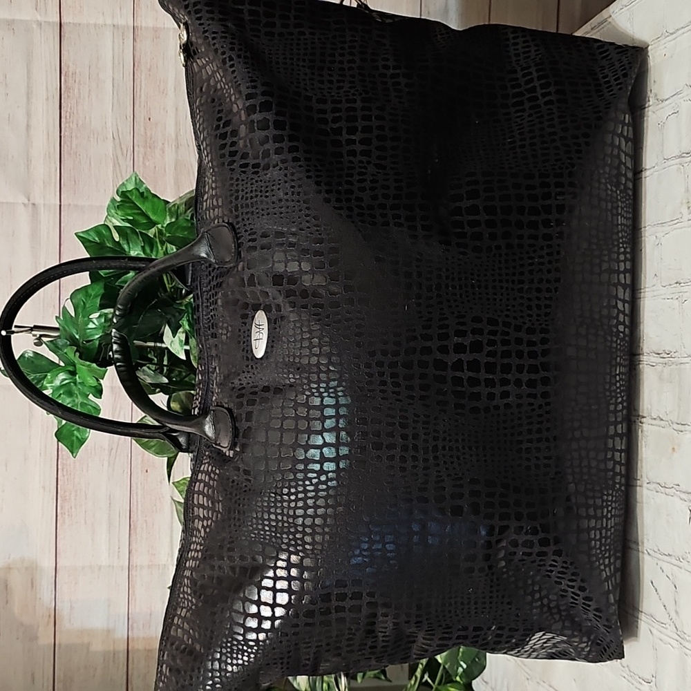 Diane von Furstenberg Elegant Black Crocodile Pattern Large Travel Bag